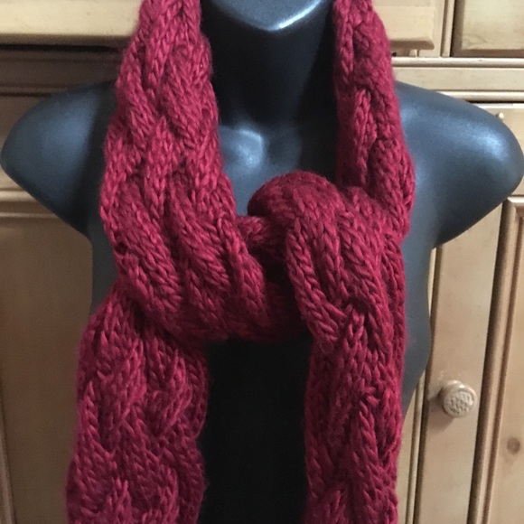 Chunky Cable Wine Red Soft Warm Long Winter Scarf - Picture 2 of 5
